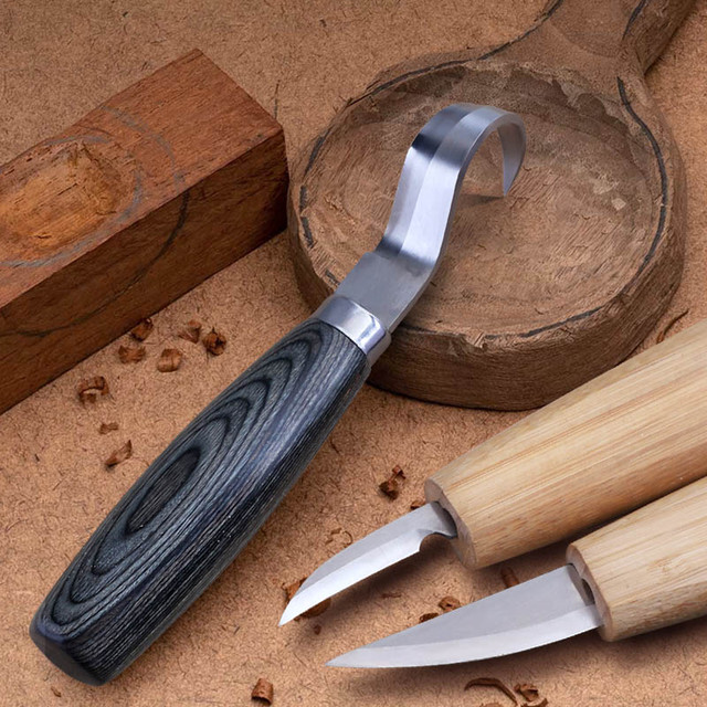 Wood Spoon Carving Knife Chisel Woodcut Hook Knife with Bamboo